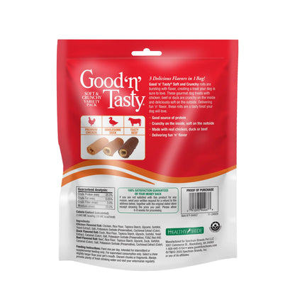 Good 'N' Tasty Protein Dog Treat Variety Pack – 4 Bag Bundle with 2 Protein Strips, Soft & Crunchy & Snap 'Ems