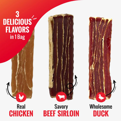 Good 'N' Tasty Protein Dog Treat Variety Pack – 4 Bag Bundle with 2 Protein Strips, Soft & Crunchy & Snap 'Ems