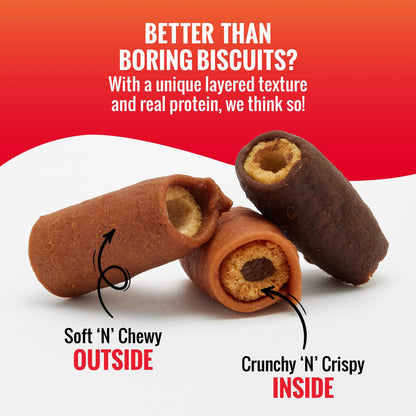 Good 'N' Tasty Protein Dog Treat Variety Pack – 4 Bag Bundle with 2 Protein Strips, Soft & Crunchy & Snap 'Ems