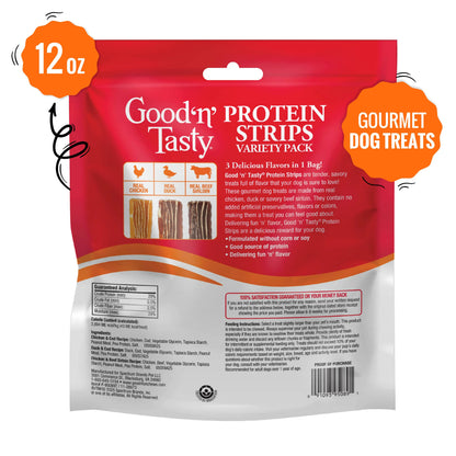 Good 'N' Tasty Protein Dog Treat Variety Pack – 4 Bag Bundle with 2 Protein Strips, Soft & Crunchy & Snap 'Ems
